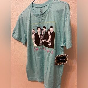 Teal blue Friends tv show tee shirt with picture of original cast